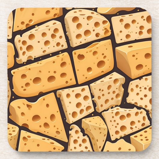Cheese Pieces With Natural Holes Cute Pattern  コースター (正面)