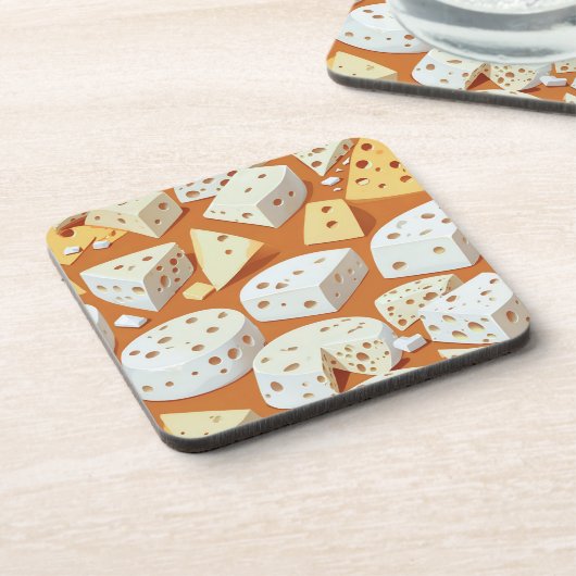 Cheese Pieces With Natural Holes Cute Pattern  コースター (左側)