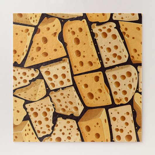 Cheese Pieces With Natural Holes Cute Pattern ジグソーパズル (横)