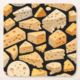 Cheese Pieces With Natural Holes Cute Pattern  スクエアペーパーコースター
