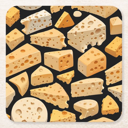 Cheese Pieces With Natural Holes Cute Pattern  スクエアペーパーコースター (正面)