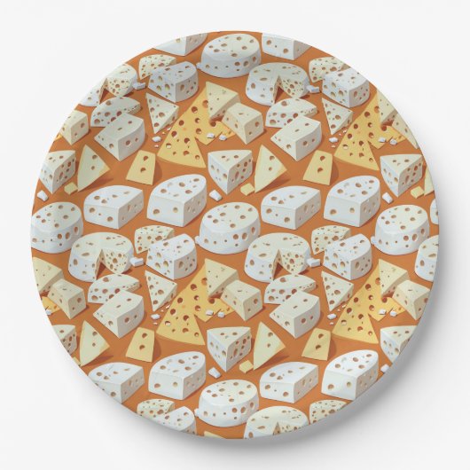 Cheese Pieces With Natural Holes Cute Pattern  ペーパープレート (正面)