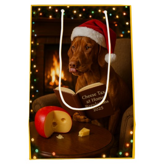 Cheese tax Vizsla dog Christmas gift bag  ミディアムペーパーバッグ (裏面)