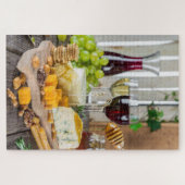 Cheese Wine Honey Walnuts Grapes Crackers Food ジグソーパズル (横)