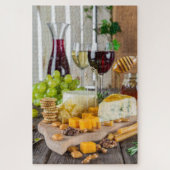 Cheese Wine Honey Walnuts Grapes Crackers Food ジグソーパズル (縦)
