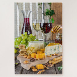 Cheese Wine Honey Walnuts Grapes Crackers Food ジグソーパズル