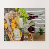 Cheese Wine Honey Walnuts Grapes Crackers Food ジグソーパズル (横)