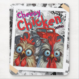 "Cheesy Chicken Selfies" Hot Rod Mouse Pad マウスパッド