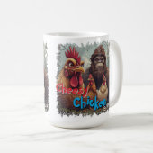 "Cheesy Chickens Posen With Bigfoot" Mug コーヒーマグカップ (正面右)