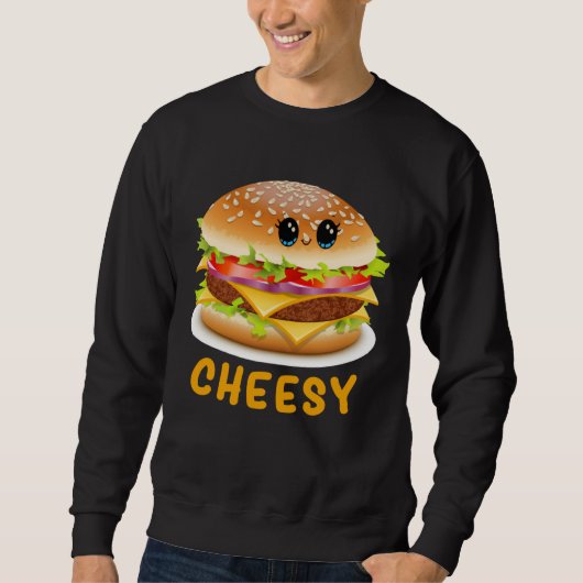 Cheesy Cute  Cheese Burger Food Pun スウェットシャツ (正面)