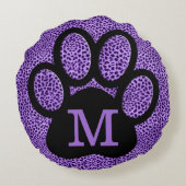 Cheetahでガーリーモノグラムを使用した紫色のポープリント ラウンドクッション (裏面)