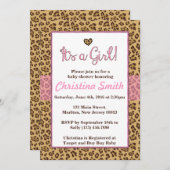 Cheetahプリントベビーシャワー招待状for a Girl 招待状 (正面/裏面)