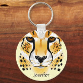 cheetahヘッドクローズアップイラストレーション名 キーホルダー (正面)