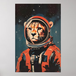 Cheetah Astronaut Poster, Cheetah Retro Print ポスター