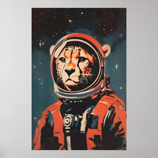 Cheetah Astronaut Poster, Cheetah Retro Print ポスター (正面)