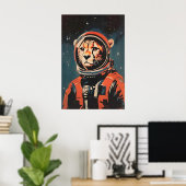 Cheetah Astronaut Poster, Cheetah Retro Print ポスター (ホームオフィス)