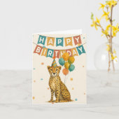 Cheetah Birthday Card – Fun Animal Party Design カード (黄色い花)