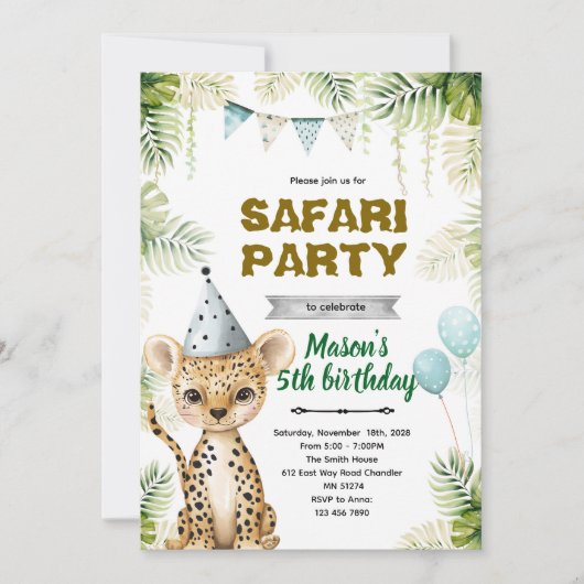 Cheetah Birthday Party Invitation 招待状 (正面)