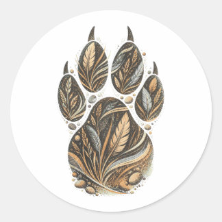 Cheetah Botanical Footprint Nature Sticker ラウンドシール