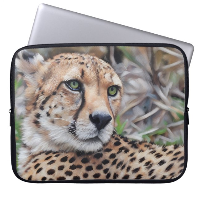 Cheetah Cat Nature Laptop Sleeve Cover ラップトップスリーブ (正面)