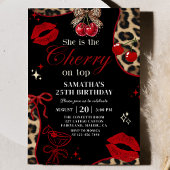 Cheetah Coquette Cherry On Top Birthday Invitation 招待状