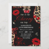 Cheetah Coquette Cherry On Top Birthday Invitation 招待状 (正面)