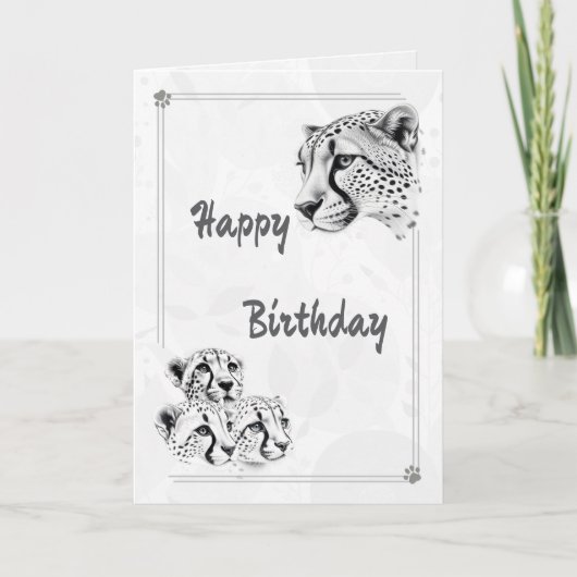 Cheetah & Cubs Wildlife Inspiration Birthday Card カード (正面)