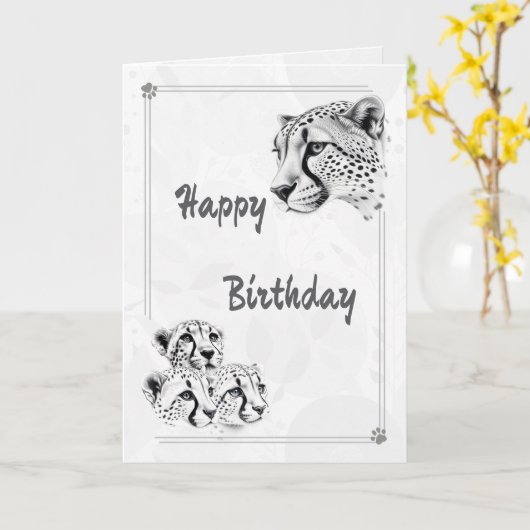 Cheetah & Cubs Wildlife Inspiration Birthday Card カード (黄色い花)