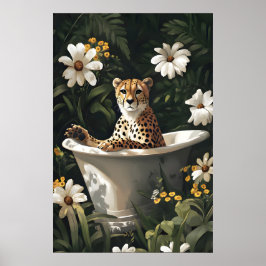 Cheetah In Bathtub Poster, Funny Animal Poster ポスター