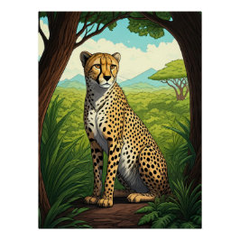 Cheetah in Lush Forest ポスター