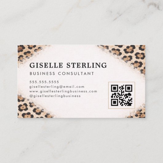 Cheetah Leopard Print Logo QR Code Professional 名刺 (裏面)