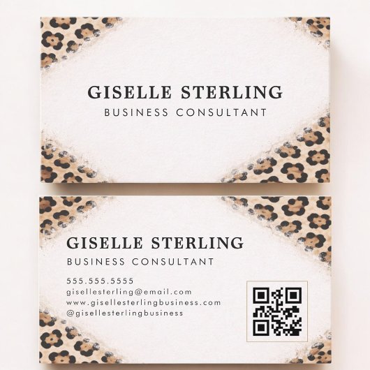 Cheetah Leopard Print QR Code Professional 名刺