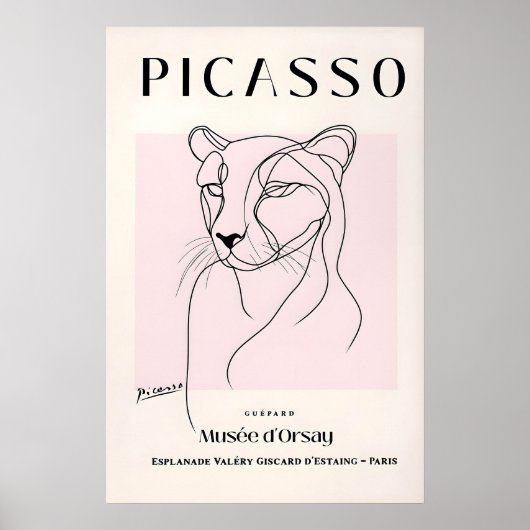 Cheetah line art print, Picasso poster, Minimalist ポスター (正面)