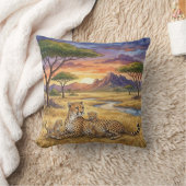 Cheetah Mama And Cubs Safari Animals  クッション (ブランケット)