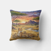 Cheetah Mama And Cubs Safari Animals  クッション (裏面)