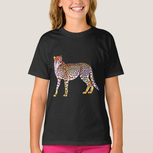 Cheetah Mother with Cubs Motif Predator Cat Animal Tシャツ (正面)