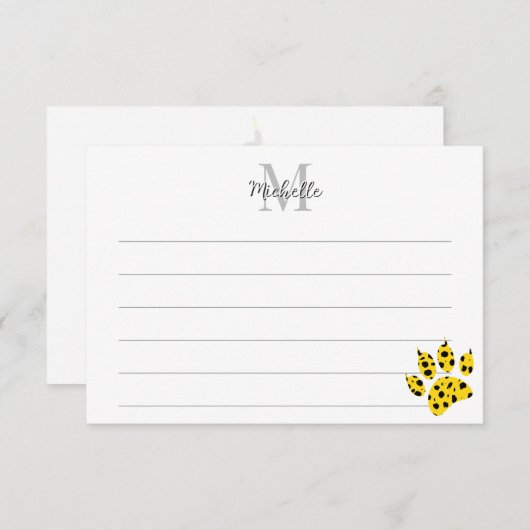 Cheetah Paw Print Custom Lined Monogram  サンキューカード (正面/裏面)