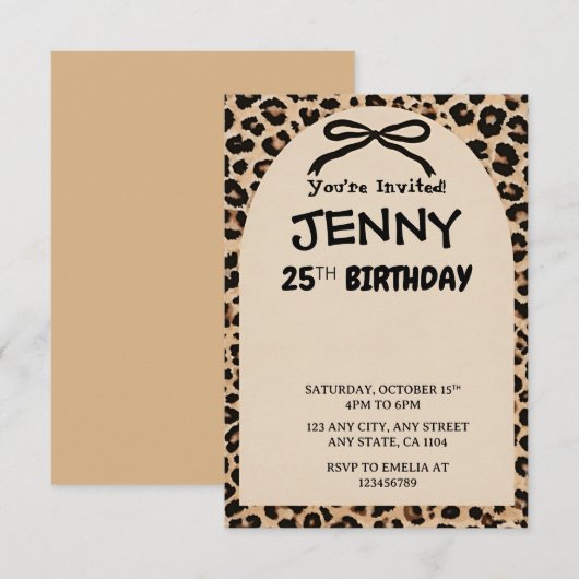 Cheetah Print Custom Kids Birthday Invite Party 招待状 (正面/裏面)
