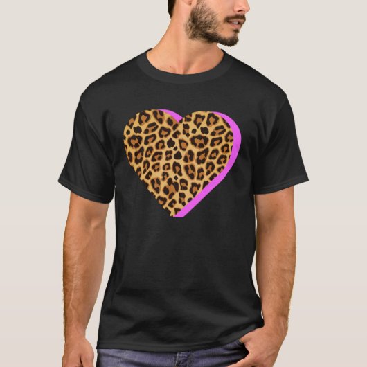 CHEETAH Print HEART Leopard Animal Pink Shadow Gra Tシャツ (正面)