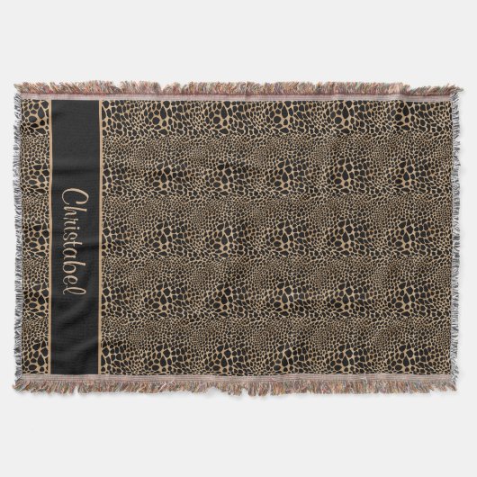 Cheetah Print Spots Black & Tan Custom Name スローブランケット (正面)