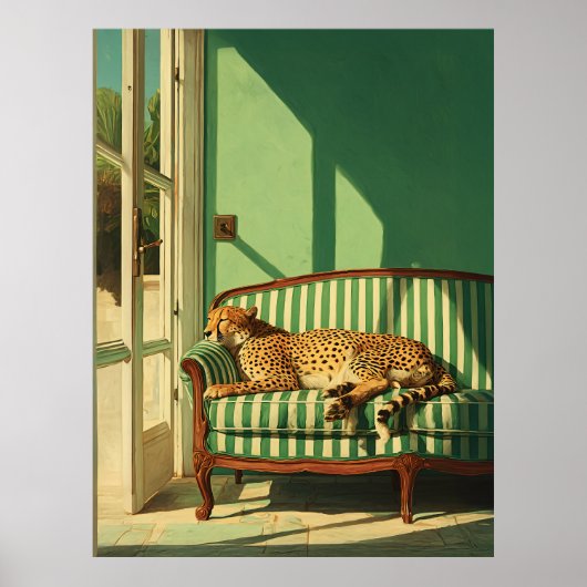 Cheetah Resting in Sunlit Room ポスター (正面)