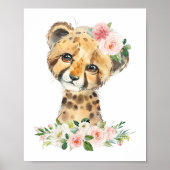 Cheetah, Safari, Pink Flowers, Girl Nursery ポスター (正面)