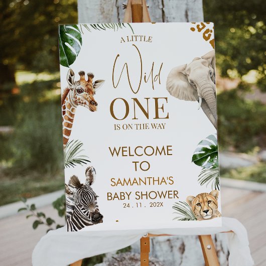 Cheetah Safari Wild One Baby Shower Welcome Sign フォトプリント