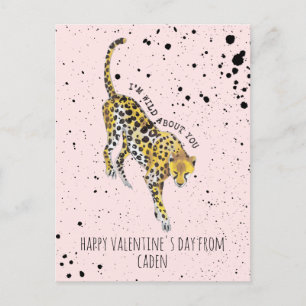 Cheetah Wild About You Classroom Valentine ポストカード