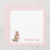 Cheetah With Pink Bow and Stripes ノートカード (正面/裏面)