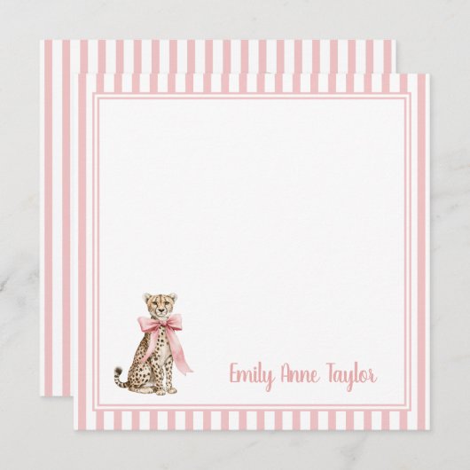 Cheetah With Pink Bow and Stripes ノートカード (正面/裏面)