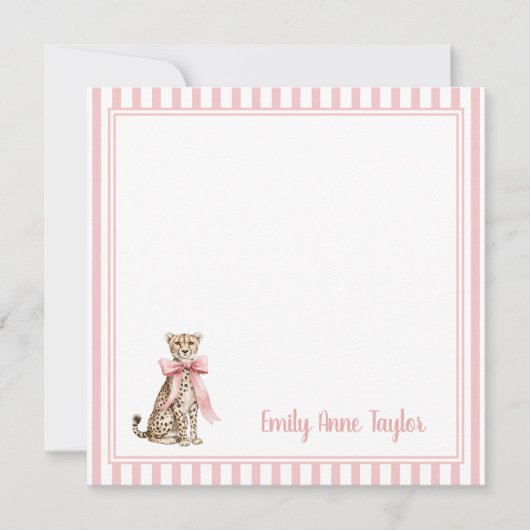 Cheetah With Pink Bow and Stripes ノートカード (正面)
