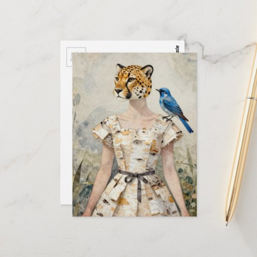 Cheetah Woman in a Birch Bark Dress Fashion  ポストカード (正面/裏面インサイチュ)