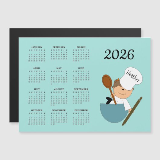 Chef Baker Design 2026 Calendar Magnetic Card (正面/裏面)