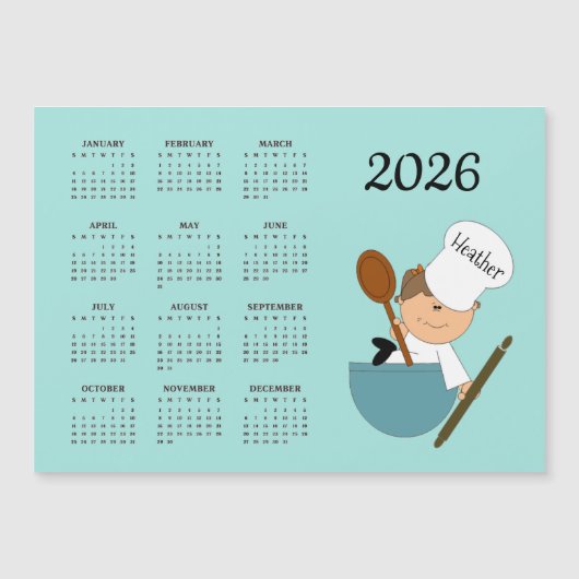 Chef Baker Design 2026 Calendar Magnetic Card (正面)
